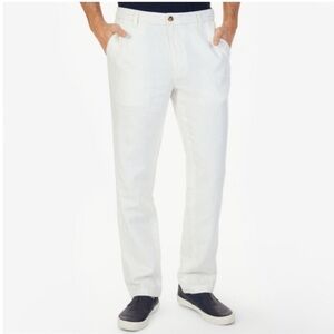 Nautica Mens White Linen Blend Classic Fit Flat Front LightweightPants 42W X 30L